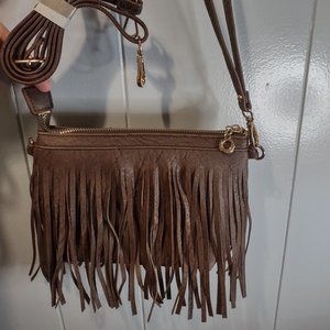 Faux Leather Fringe Wristlet with Strap